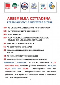Mercoledì 28 novembre a Roma assemblea cittadina